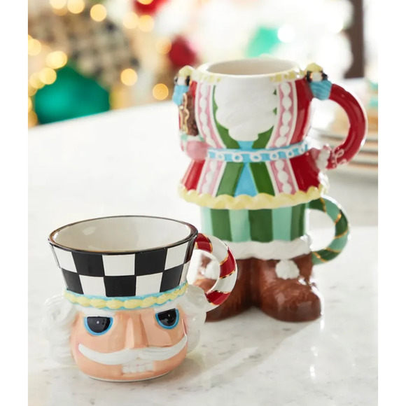 MACKENZIE-CHILDS Holiday Sweets Nutcracker Stacking Ceramic Mugs, Set of 3 NEW - Picture 3 of 5